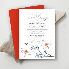 Invitaciones de boda con acuarela de libélulas roj