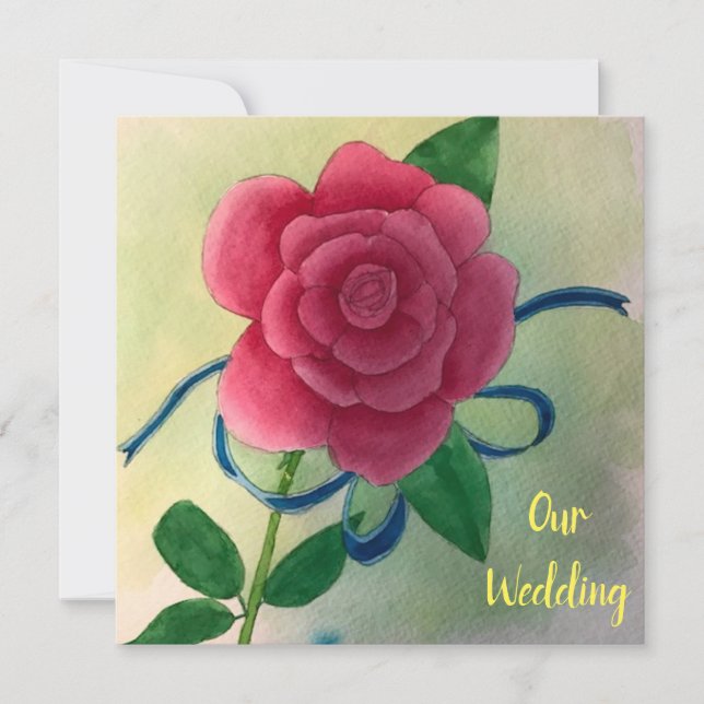 Invitaciones de Boda con Acuarela de Rosa Rosa y L (Anverso)