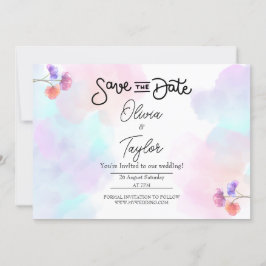 Invitaciones de boda con acuarela rosa y azul