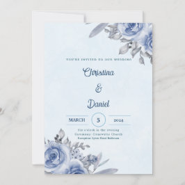 Invitaciones de Boda con Acuarelas de Rosas Azules