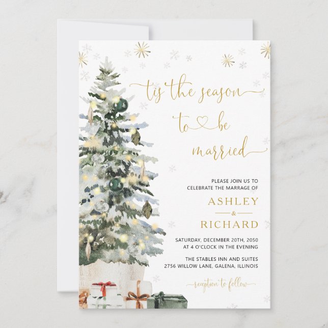 Invitaciones de Boda con Árbol de Navidad (Anverso)