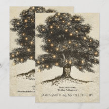 Invitaciones de boda con árbol rústico vintage y l