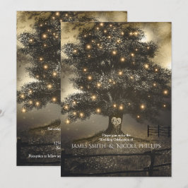 Invitaciones de boda con árbol vintage y luces noc