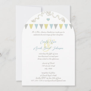 Invitaciones de boda con banderines de azul y amar