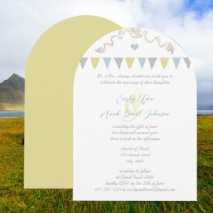 Invitaciones de boda con banderines de azul y amar