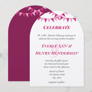 Invitaciones de boda con banderines de color rosa