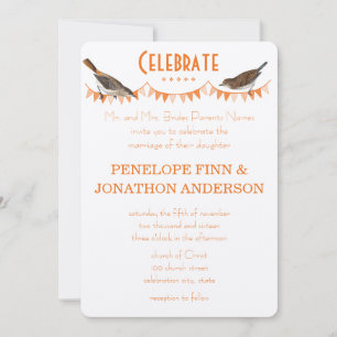 Invitaciones de boda con banderines de melocotón y