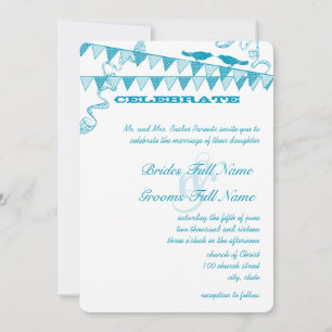 Invitaciones de boda con banderines de puntos azul