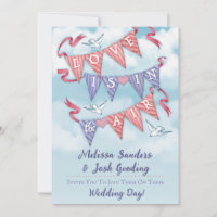 Invitaciones de boda con banderines vintage
