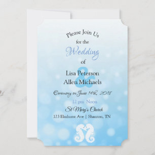 Invitaciones de boda con caballitos de mar azules