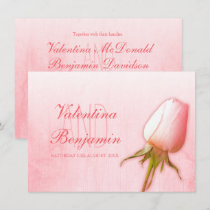 Invitaciones de boda con capullo de rosa rosa clar
