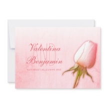 Invitaciones de boda con capullo de rosa rosa clar