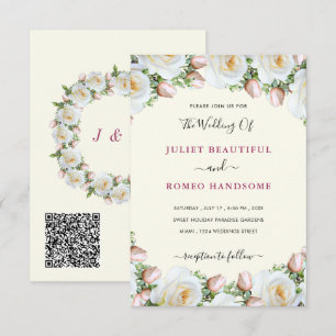 Invitaciones de boda con código QR de rosas blanca