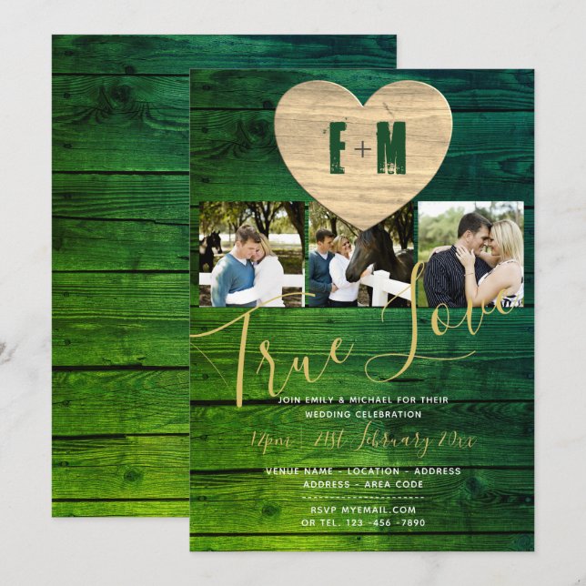 Invitaciones de Boda con Collage de Fotos Rústico  (Anverso / Reverso)