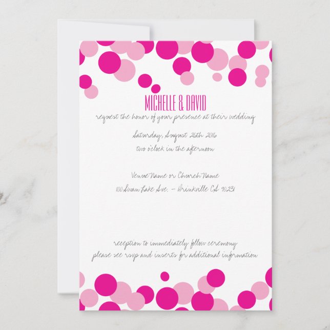 Invitaciones de boda con confeti de burbujas rosad (Anverso)