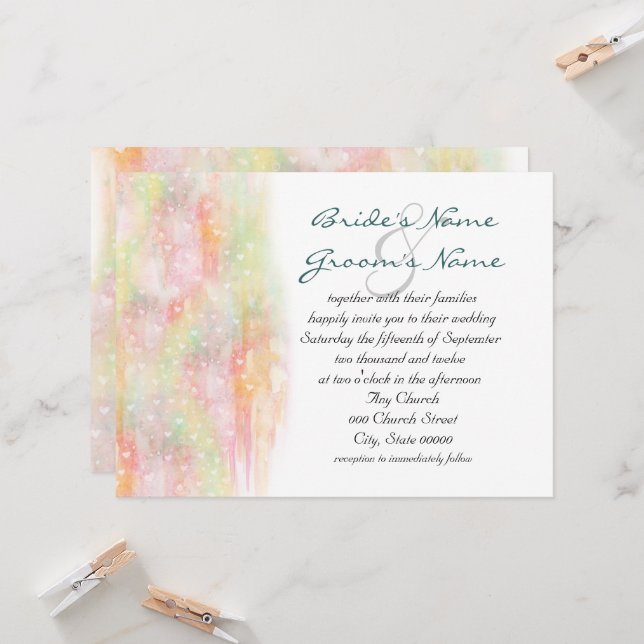 Invitaciones de boda con corazones de acuarela pas (Anverso/Reverso In Situ)