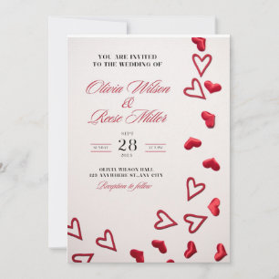 Invitaciones de boda con corazones rojos amor romá