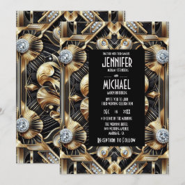 Invitaciones de Boda con Diamantes de Color Negro 