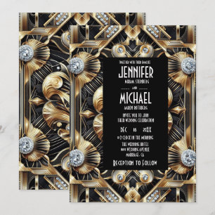 Invitaciones de Boda con Diamantes de Color Negro 