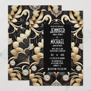 Invitaciones de Boda con Diamantes de Color Negro 