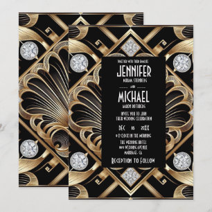 Invitaciones de Boda con Diamantes de Color Negro 