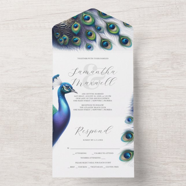 Invitaciones de boda con el Peacock de la tarjeta  (Interior)