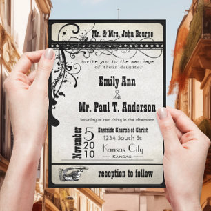 Invitaciones de boda con entrada de Playbill funky