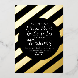 Invitaciones de boda con escritura dorada y rayas 