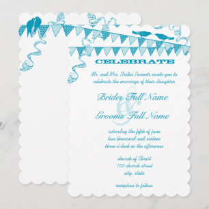 Invitaciones de boda con estandarte de pájaro azul