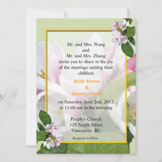 Invitaciones de boda con flor de manzano (Anverso)