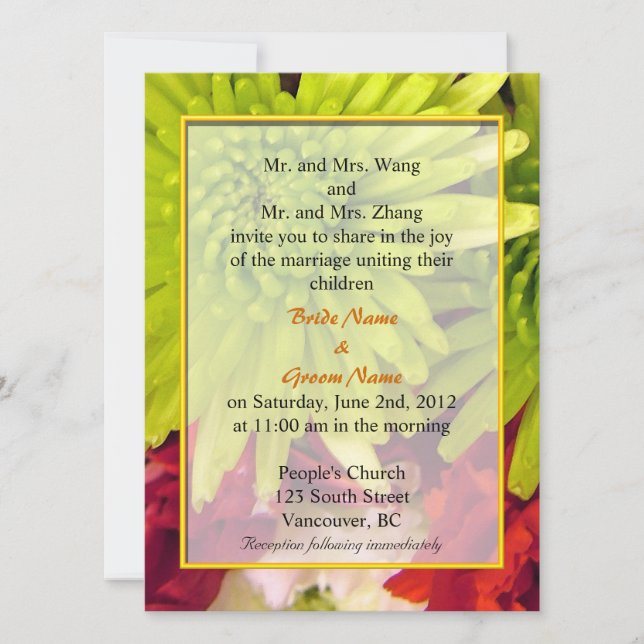 invitaciones de boda con flores de crisantemo (Anverso)