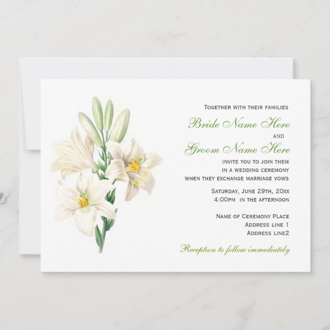 Invitaciones de boda con flores de lirio blancas v (Anverso)