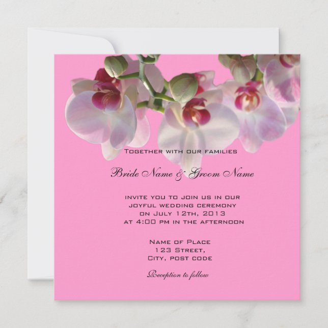 Invitaciones de boda con flores de orquídea rosada (Anverso)