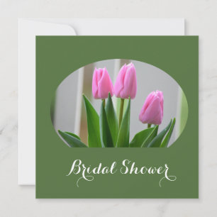 Invitaciones de boda con flores de tulipán rosa.