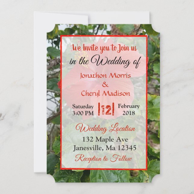 Invitaciones de boda con flores rojas (Anverso)