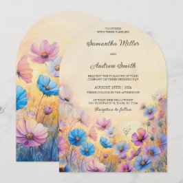 Invitaciones de boda con flores silvestres rosadas