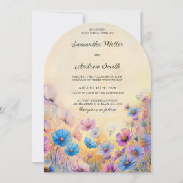 Invitaciones de boda con flores silvestres rosadas