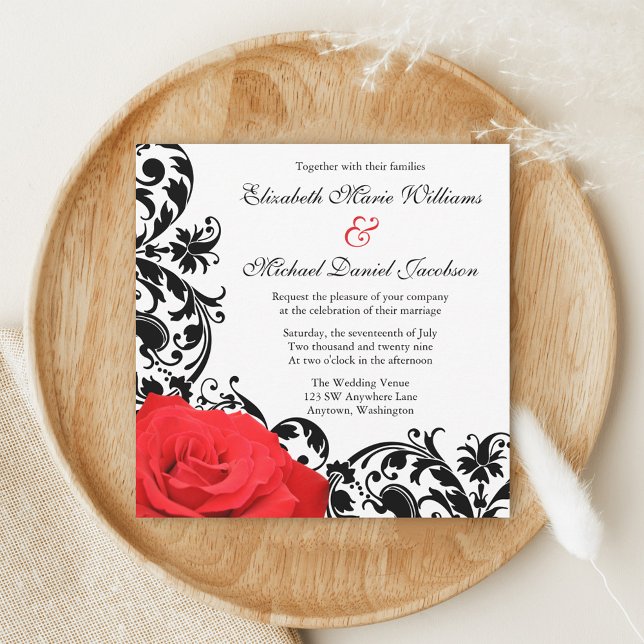Invitaciones de boda con floritura negra y rosa ro (Subido por el creador)
