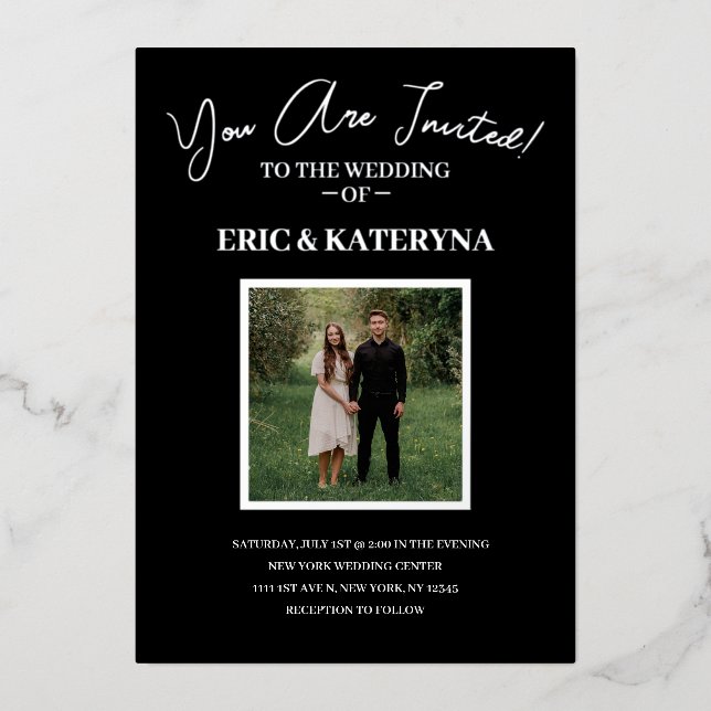 Invitaciones de boda con foto | Acentos de lámina  (Anverso)