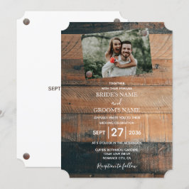Invitaciones de boda con foto de madera rústica