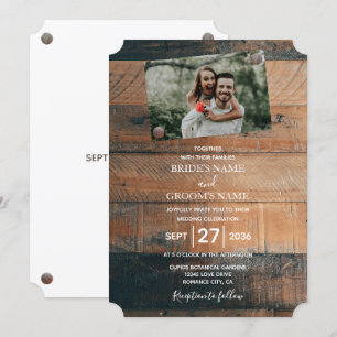 Invitaciones de boda con foto de madera rústica