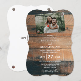 Invitaciones de boda con foto de madera rústica