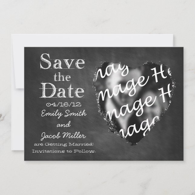 Invitaciones de boda con foto en pizarra para guar (Anverso)