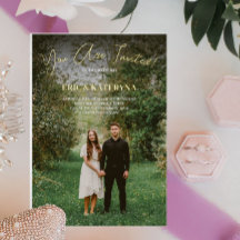 Invitaciones de boda con foto y acentos de lámina 