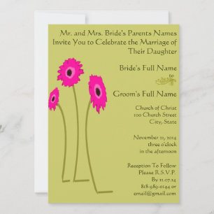 Invitaciones de boda con gerberas de frambuesa sob