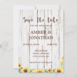 Invitaciones de boda con girasoles rústicos 