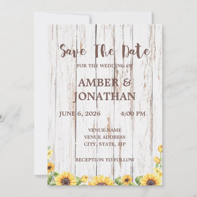 Invitaciones de boda con girasoles rústicos  (Anverso)