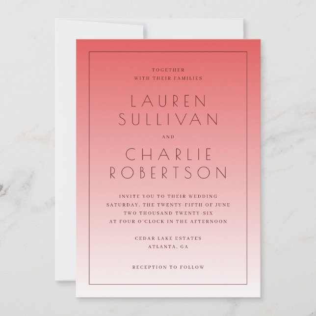 Invitaciones de boda con gradiente rosa elegante (Anverso)