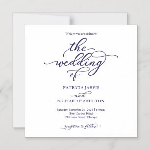 Invitaciones de boda con guión azul marino Simple 