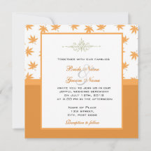 Invitaciones de boda con hojas amarillas gráficas